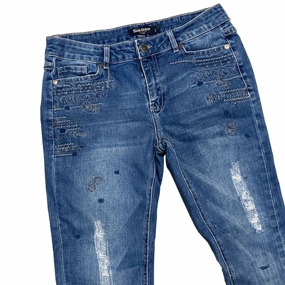 Vintage Blue Candy Denim Y2K Flare Jeans - Girls 14 / Juniors 0-2 - Embroidered